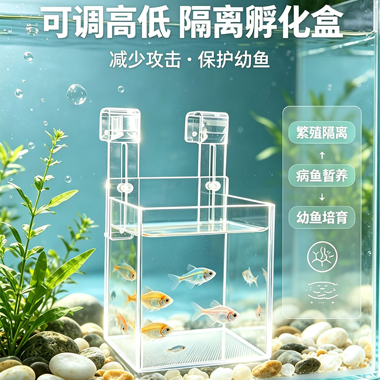 鱼缸隔离盒透明水晶虾隔离盒孵化盒观赏孔雀鱼繁殖盒成年鱼分隔盒