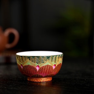 景德镇高温瓷手工胎手绘掐丝金珐琅女士用高档高端品茗杯主人杯