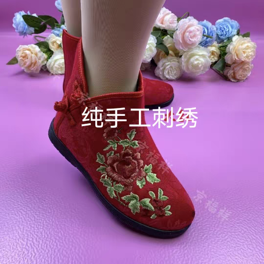 老北京布鞋老北京布鞋女冬加绒保暖民族风中老年妈妈鞋奶奶棉鞋