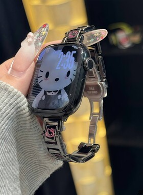 夏日可爱凯蒂猫金属表带适用于苹果手表applewatch11/10/SEiwatch