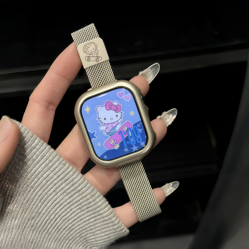 可爱细边滑板kt猫米兰磁吸表带适用于苹果手表applewatch10987se6