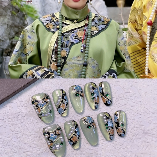 媛满【翠禧】清宫服纯手工穿戴美甲长短款高级感