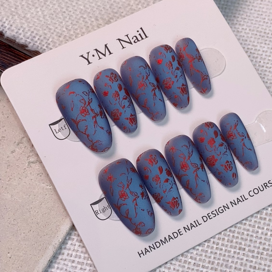 媛满【雾蓝朱砂花】猫眼国风磨砂ins高级感戴甲美甲长短款新款