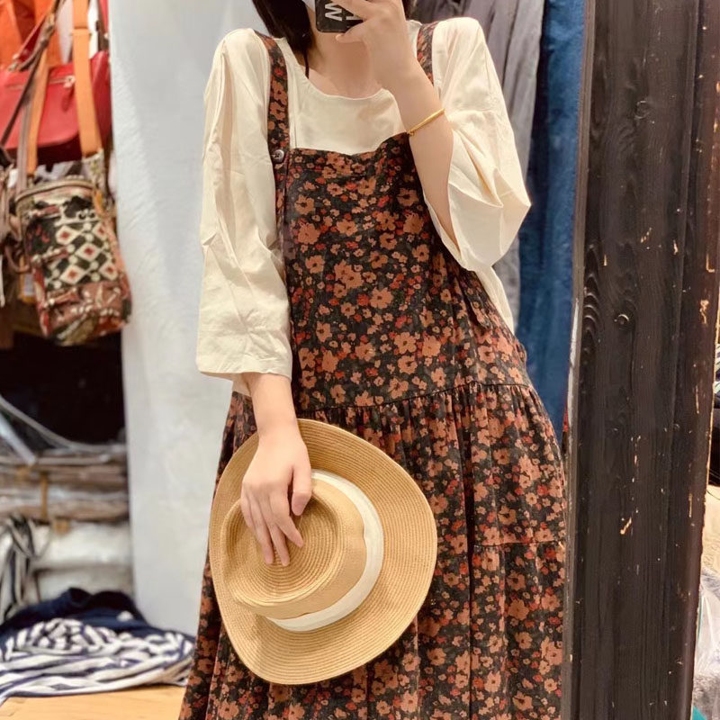 木易初见原创夏季印花全棉背带连衣裙复古文艺百搭森系宽松吊带