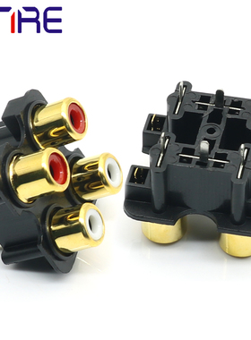 RCA-407C镀金RCA莲花插座红白双色4孔音频座AV座信号输入音响插头