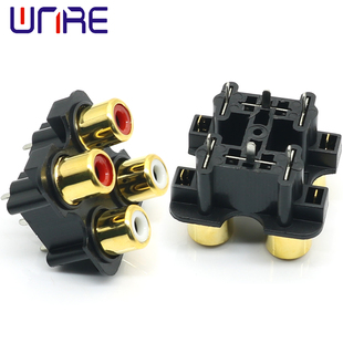 RCA-407C镀金RCA莲花插座红白双色4孔音频座AV座信号输入音响插头