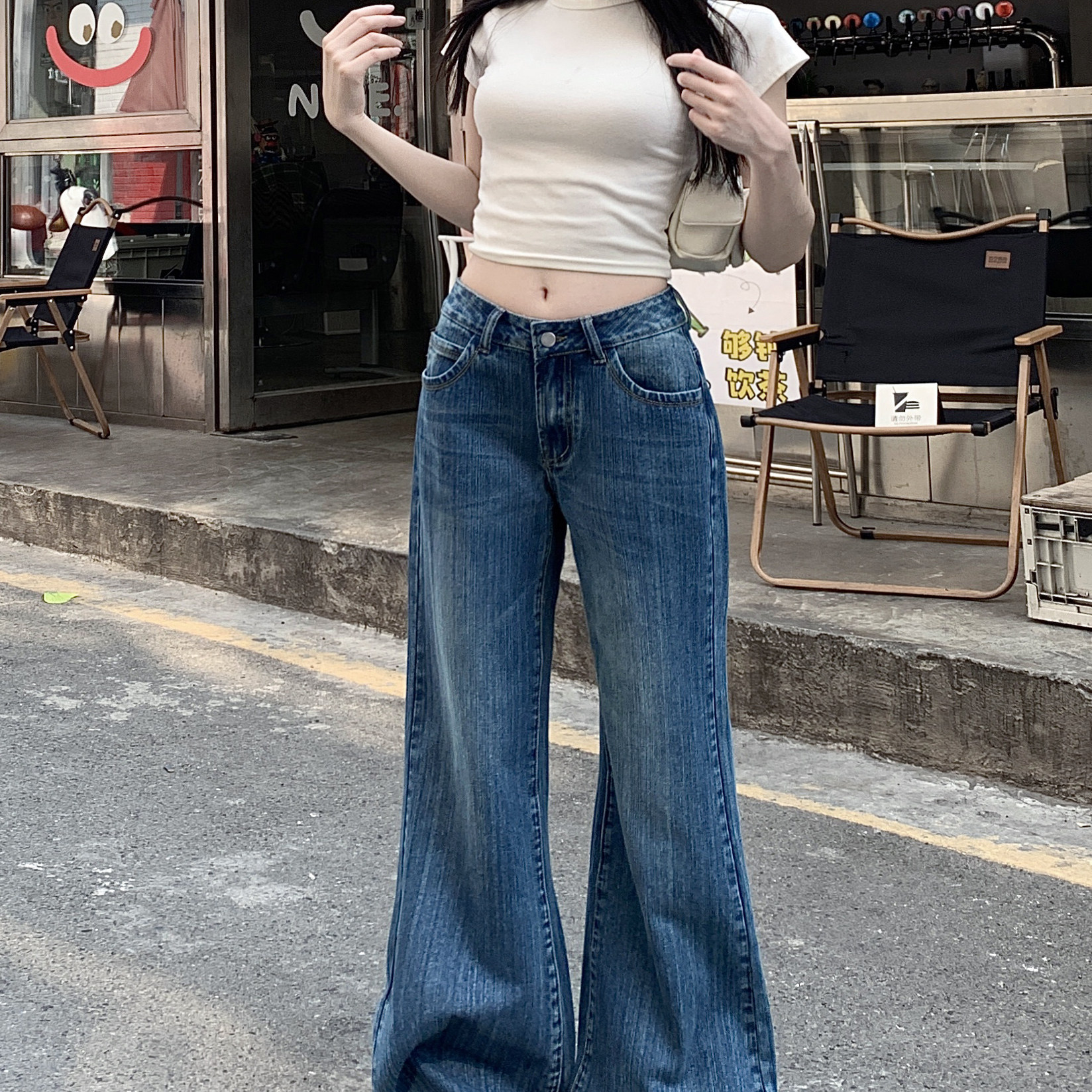 休闲牛仔裤女士2025夏季新款小个子低腰阔腿裤微喇叭长裤子,女装/女士精品,牛仔裤,淘宝优惠券,粉丝福利购,淘宝优惠卷