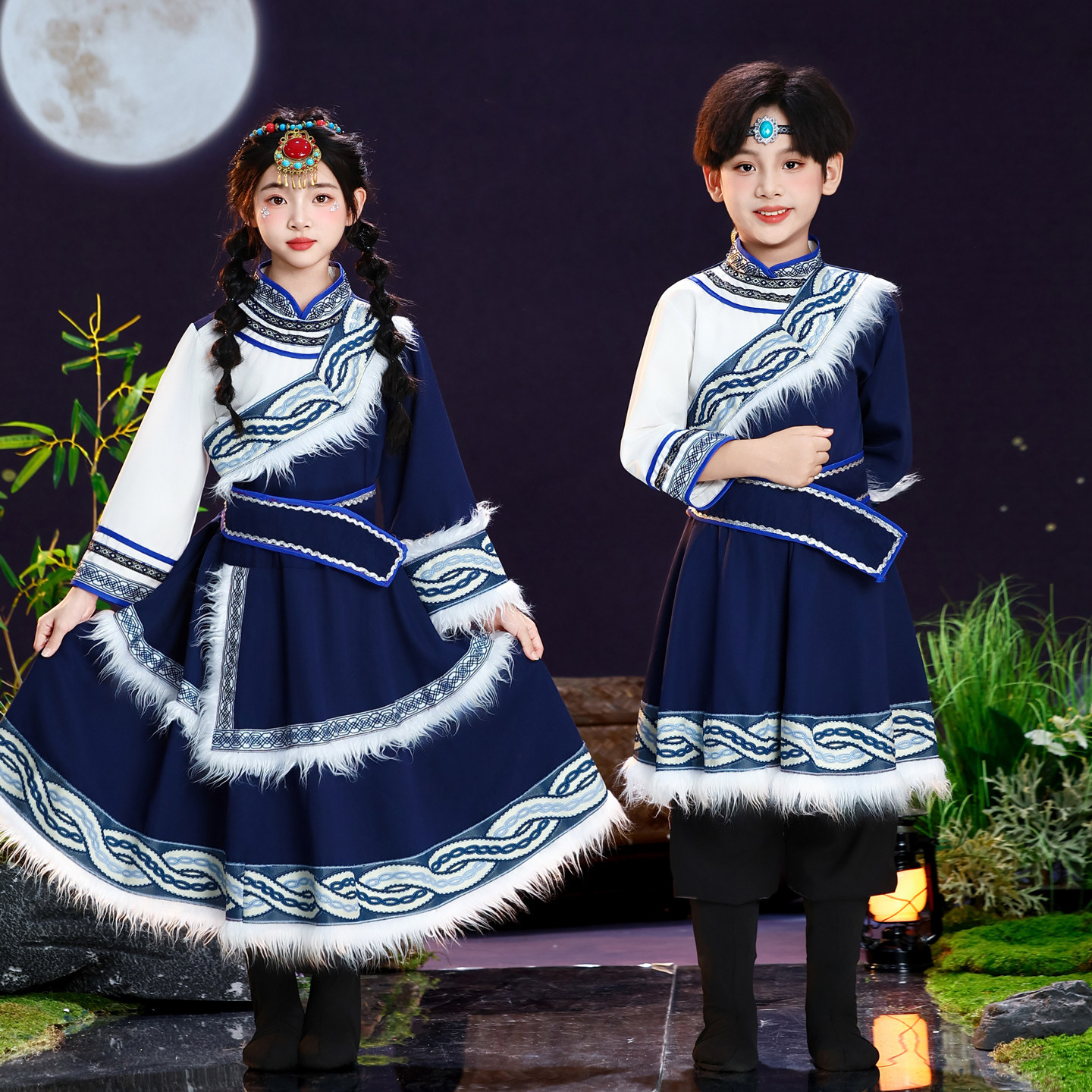 儿童藏族服装女童藏袍舞蹈服演出服少数民族表演套装大摆裙藏族舞