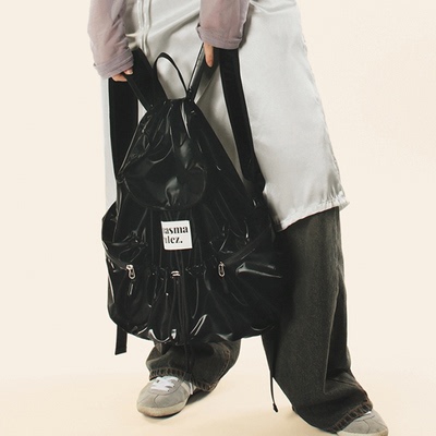 masmarulez正品现货双肩包String flap backpack Glittery Black