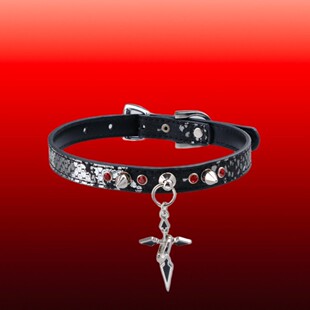 Aura Collar轻奢真皮黑蛇纹十字架小众朋克puppy牵引绳choker项圈