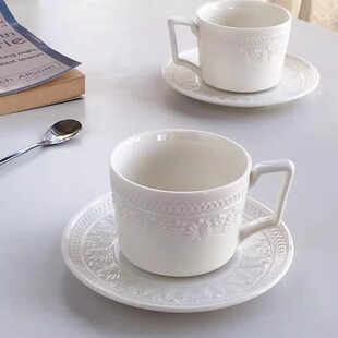 北欧复古风浮雕花陶瓷咖啡杯碟点心下午茶 外贸出口 Annie Garden