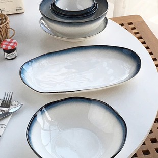 北欧风格 外贸出口 复古不规则创意窑变简约陶瓷碗盘 Garden Annie