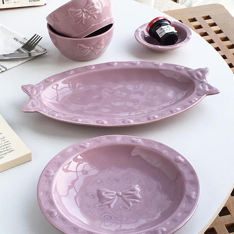 Annie Garden   韩国ins蝴蝶结奶油风高颜值餐具陶瓷饭碗菜碟鱼盘