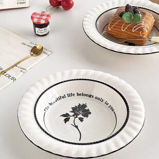 Annie Garden 外贸出口 法式轻奢釉下彩陶瓷香枫素影花纹菜汤盘子