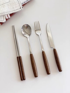 北欧圆柱实木柄刀叉勺不锈钢餐具套装 简约ins法式 Garden Annie