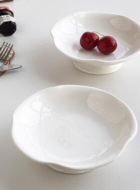 Annie Garden 大厂订单 高脚简约花边设计白色陶瓷干果水果盘微瑕