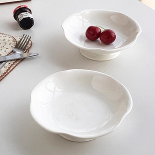 高脚简约花边设计白色陶瓷干果水果盘微瑕 大厂订单 Annie Garden