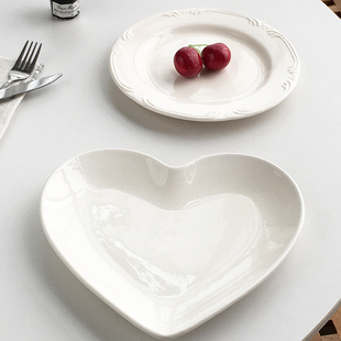 法式 外贸订单 复古轻奢浮雕花边陶瓷牛排盘爱心菜盘 Garden Annie