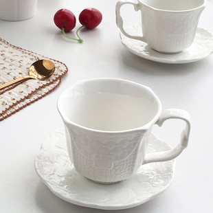 法式 外贸订单 轻奢精致浮雕陶瓷下午茶点心咖啡杯碟 Garden Annie