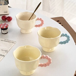 ins可爱高颜值花瓣珍珠把手高脚杯马克杯 大厂订单 Annie Garden