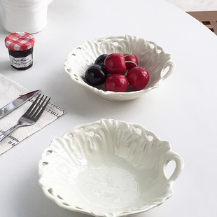 陶瓷浮雕镂空边甜品点心水果碗汤菜碗家用 外贸订单 Annie Garden