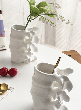 Annie Garden 外贸出口 创意脊椎咖啡杯陶瓷大容量水杯插花瓶摆件