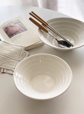 Annie Garden日系简约圆纹纯色陶瓷汤碗沙拉大号面条碗