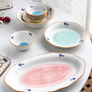 设计新款 Annie 日式 外贸订单 燕子浮雕陶瓷饭碗菜盘汤碗 Garden