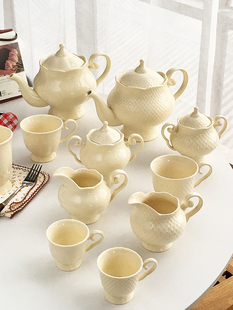 法式 外贸出口 复古轻奢精致浮雕陶瓷奶黄咖啡杯壶 Garden Annie