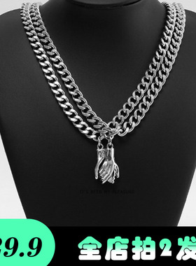 欧美钛钢情侣项链磁铁吊坠