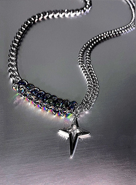 拼接镭射链条项链女ins嘻哈男潮星饰品欧美新款冷淡风甜酷