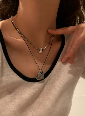 新款双层叠戴辣妹天然石头项链卫衣链个性ins小众设计感配饰