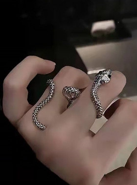 冷淡风蛇形双指戒指ins潮小众设计时尚个性开口食指戒欧美合金