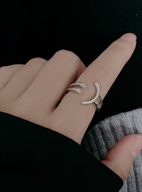 几何笑脸戒指小众设计男女潮ins简约百搭个性开口指环日韩情侣