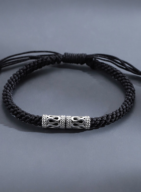 简约银手链小众设计男潮平安纹手绳编织绳高级感手饰ins情侣礼物