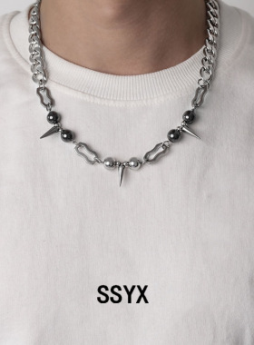 古巴拼接铆钉项链高街男潮设计感小众钛钢高级嘻哈风锁骨链配饰