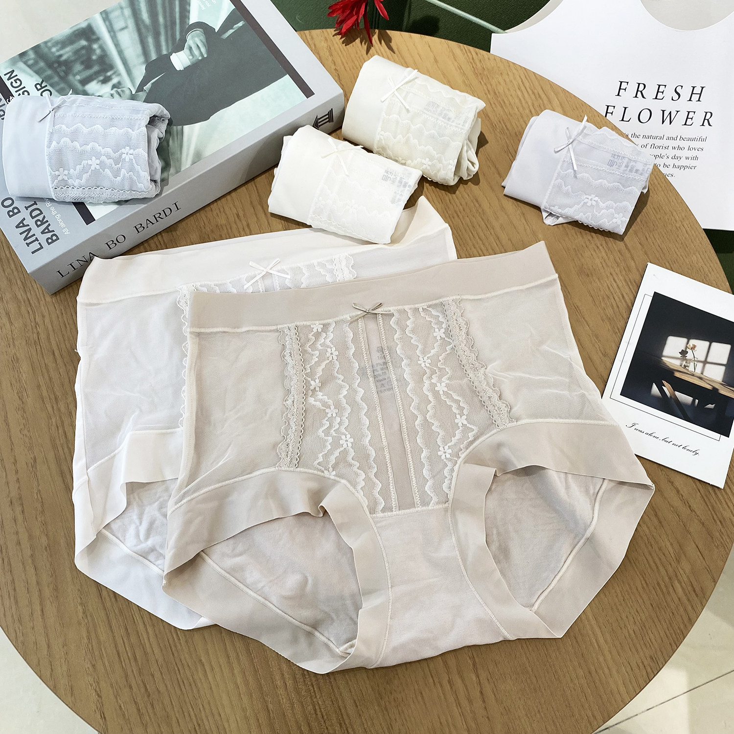 古妃春季新款女士内裤无痕边中腰三角短裤6条装