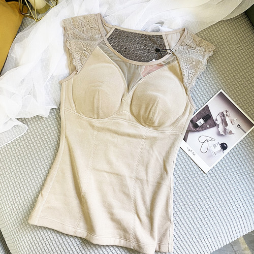 加厚修身保暖蕾丝无袖打底背心