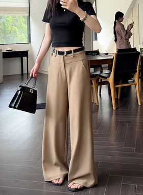 韩系设计感垂感西装裤女2025秋季新款高腰宽松拖地休闲阔腿裤chic