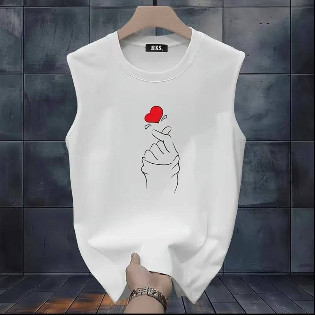 夏季潮牌圆领无袖个性背心男款美式坎肩健身创意印花修身上衣