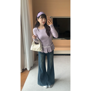 定制花边下摆打底长袖 甜穗奈丽 上衣 20点 米米子