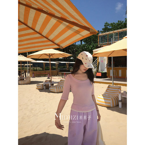 米米子微胖大码胖mm“松弛vibe”休闲风别致独特修身撞色中袖T恤