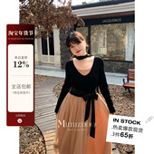 薄雾晚秋 米米子微胖大码 胖mm 撞色拼接假两件显瘦网纱连衣裙冬