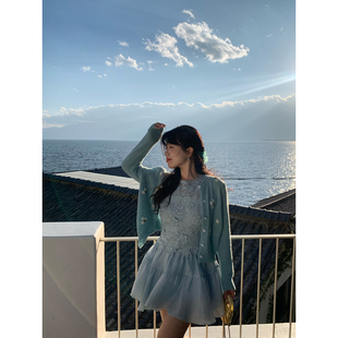 米米子微胖大码胖mm 休闲时尚气质别致蕾丝内搭上衣半裙两件套装