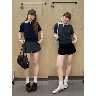 现货米米子微胖大码“哥本少女”灰色学院风修身高腰A字短裙裤夏