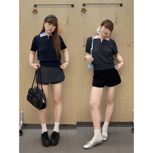 现货米米子微胖大码“哥本少女”灰色学院风修身高腰A字短裙裤夏