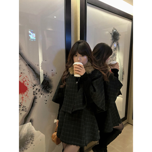 套装 米米子微胖大码 通勤风毛呢斗篷吊带裙时尚 古早时髦 冬 胖mm