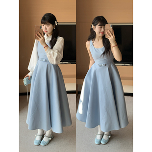 公主风重工显瘦收腰无袖 梦境之蓝 公主裙女 胖mm 米米子微胖大码