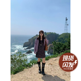 吊带连衣裙冬 少女休闲棕色吊带碎花气质无袖 米米子微胖大码 胖mm