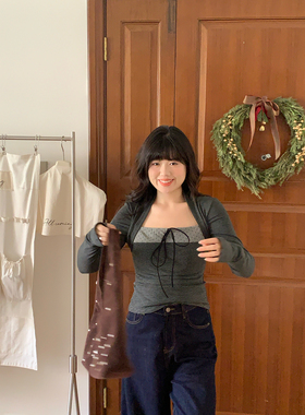 米米子微胖大码胖mm“美留outfit”休闲修身波点长袖假两件上衣冬